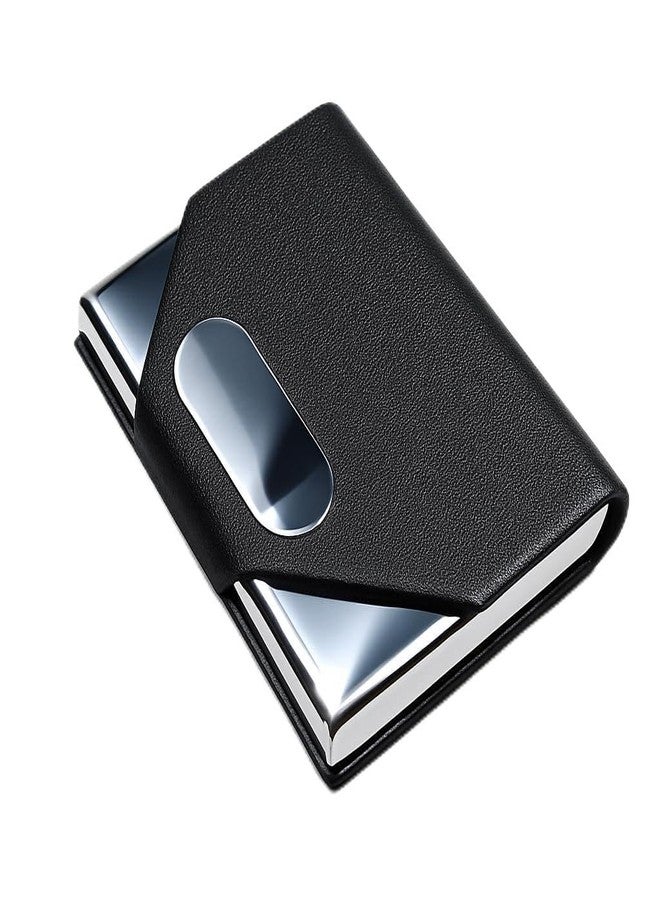Skrill Business Card Holder for Men and Women, Visiting Card Holder, PU Leather, Metal Card Holder (Black) - Image 1
